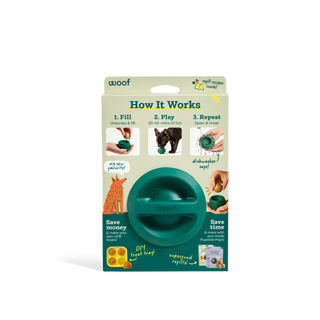 The Pupsicle Dapper teal dog treat dispenser; brand logo visible on packaging.