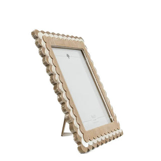 Wood scallop photo frame, natural wood with white scalloped edge, 8x10, on easel stand