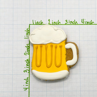 Lunch Menu Dapper beer mug cookie with white foam and yellow body