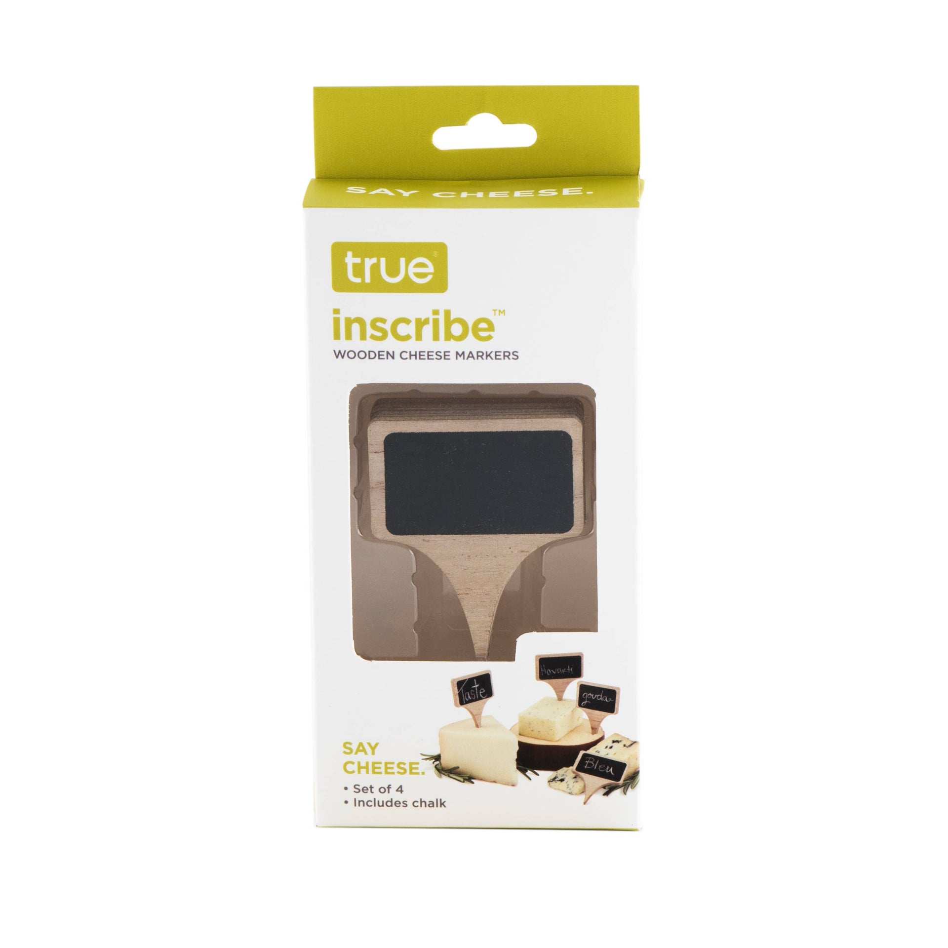 Inscribe™ Wooden Cheese Markers w/ Chalk - Set of 4 TRUE
