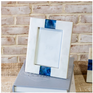 5x7 blue inlay marble photo frame with white border