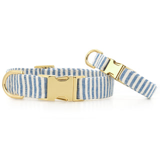Lake Blue Stripe Summer Dog Collar The Foggy Dog