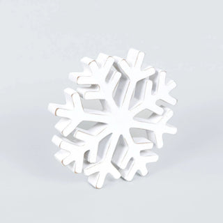 Chunky wood snowflake cutout, 8x8 inches, white with natural brown edges