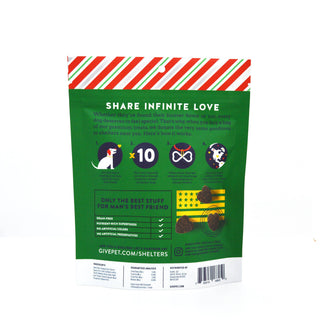 Peppermint Bark holiday dog treat bag, 6oz, green festive packaging