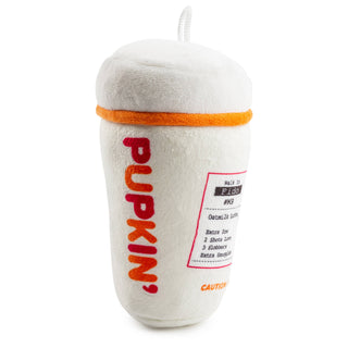 Pupkin' Donuts Hot Coffee plush toy, white cup with orange band, Dapper by Haute Diggity Dog