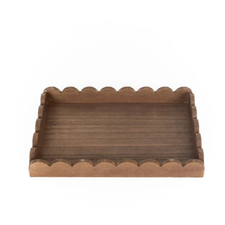 Espresso wood scalloped-edge tray, 13x9x2 inches, home decor