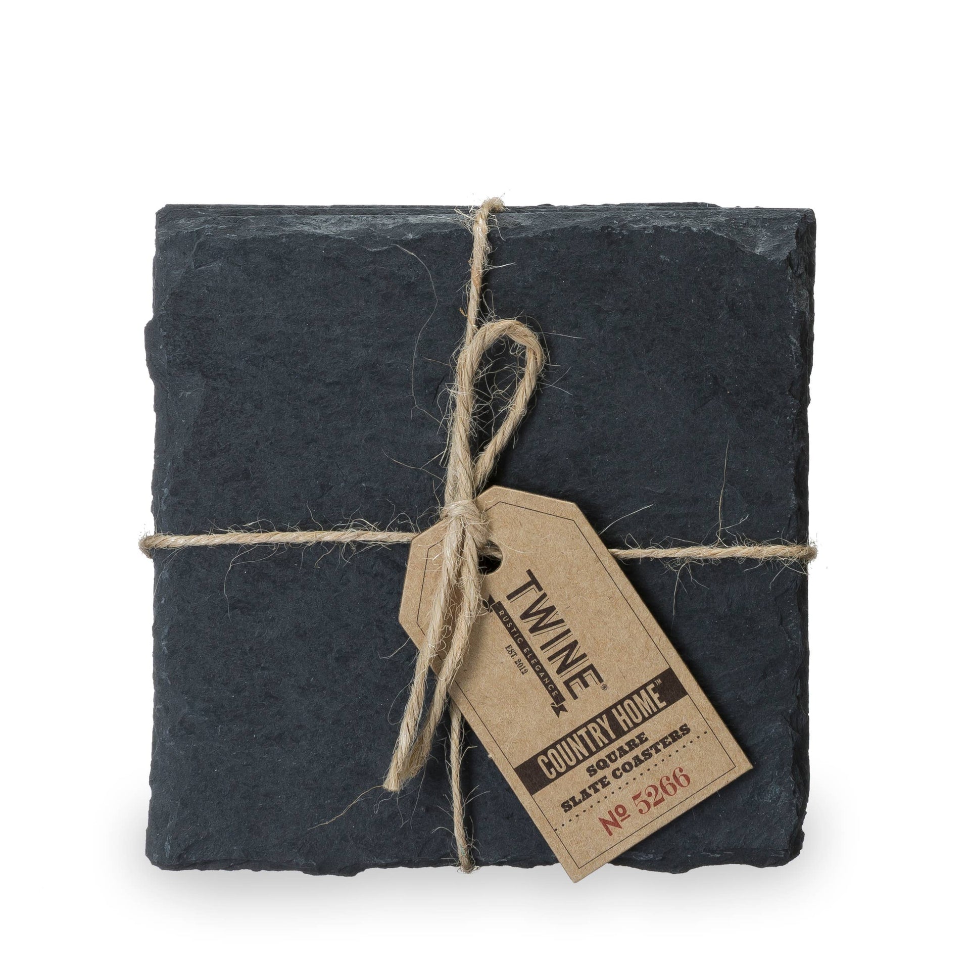 Black Slate Square Coasters - Set of 4 - Box or Twine w/Tag Twine Twine w/ Retail Hang Tag