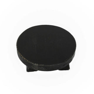 Round mini wood riser in black finish with visible wood grain, 6x6x2 in