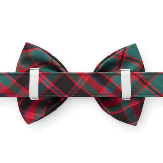 Highland Plaid Dog Bow Tie, red and green tartan fabric with a white adjustable strap