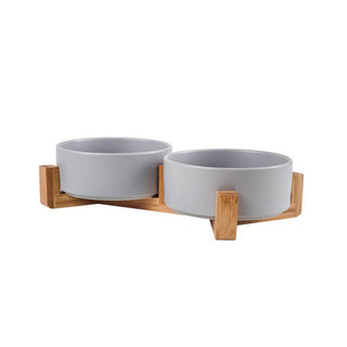 Raised Ceramic Pet Bowl Set with Wooden Stand_CWMM5939 Toby Supply