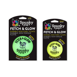Fetch & Glow Ball Dapper neon green and neon yellow glow balls on black packaging (two packs)