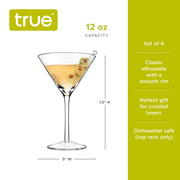 Manhattan Stemmed Glass Martini Cocktail Glasses - Set of 4 TRUE