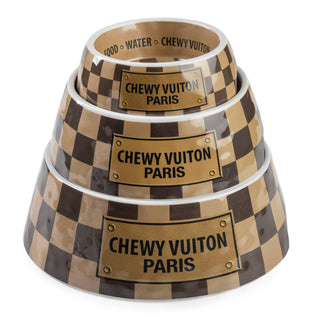 Checker Chewy Vuiton Bowl - 3 Sizes!! Dog Bowls Haute Diggity Dog
