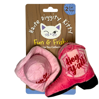 Kitty Cowgirl Dapper plush cat toys, pink boot-shaped pair (2 pieces)