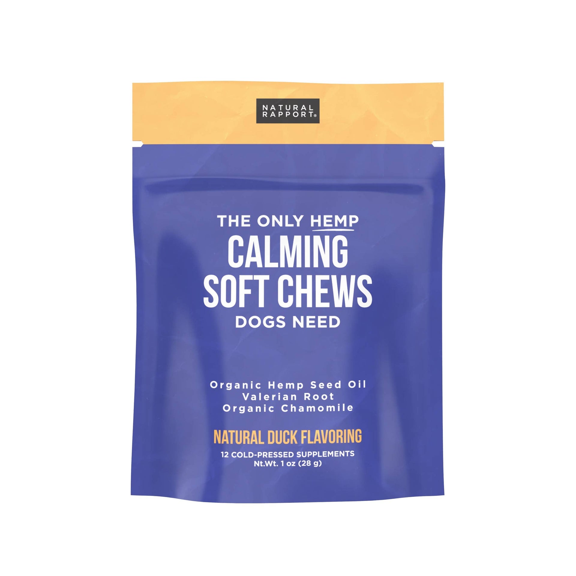 The Only Hemp Calming Soft Chews Dogs Need Natural Rapport 12 count pouch