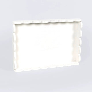 Wood scallop tray, white, 13x9x2 inches, decorative home decor