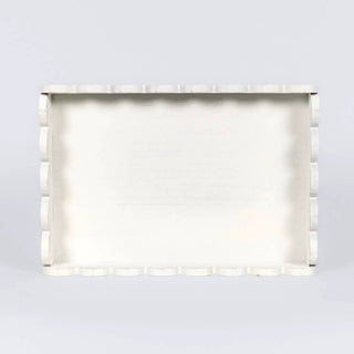 Wood scalloped-edge tray, white, 13x9x2 in, home decor