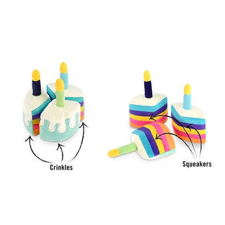 Party Time Collection bone-appetit cake dog toys set with rainbow layered slices, candles, crinkles and squeakers