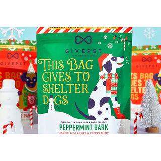 Peppermint Bark dog treat bag in green holiday packaging, 6oz, set of 3 bags