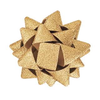 Gold Gift Bow Dog Collar Attachment, glittery gold pet bow for collars.