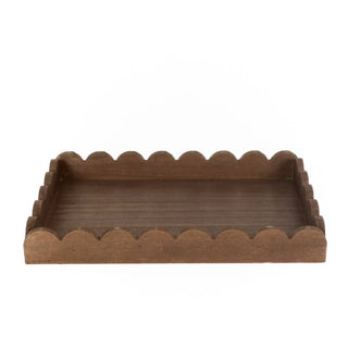 Wood scalloped tray for home decor, espresso finish, 13x9x2 inches.