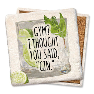 Coaster set of 3, cork-backed, gin pun design with lime wedges and mint leaves