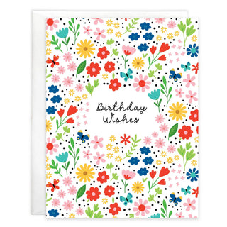 Birthday greeting card Little Birthday Flowers with a bright, colorful floral pattern.