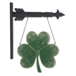 11.5 inch shamrock arrow replacement hanging sign with green glitter shamrock and black metal mount