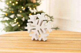 Wood snowflake ornament, white, 6x6 inches, chunky Christmas decor