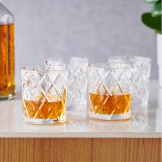 Diamond-Faceted Crystal Whiskey Glasses - Set of 4 TRUE
