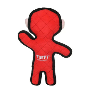 Dracula vampire-shaped dog toy, red quilted plush with black trim, squeaky Halloween-themed toy for dogs