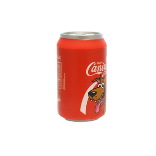 Silly Squeaker Soda Can Canine Cola dog toy, red can design with cartoon dog, squeaky novelty