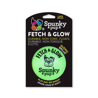 Fetch & Glow Ball by Spunky Pup, large neon green glowing dog toy