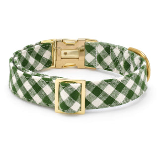 HTH x TFD Mini Gingham Hunter Green Dog Collar The Foggy Dog