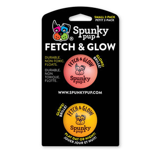 Fetch & Glow ball two-pack with pink and orange glow-in-the-dark balls