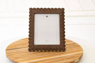 Wood scalloped-edge photo frame in espresso finish for 8x10 photos.
