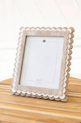 Wood scalloped photo frame, 8x10, natural wood finish with layered scalloped border