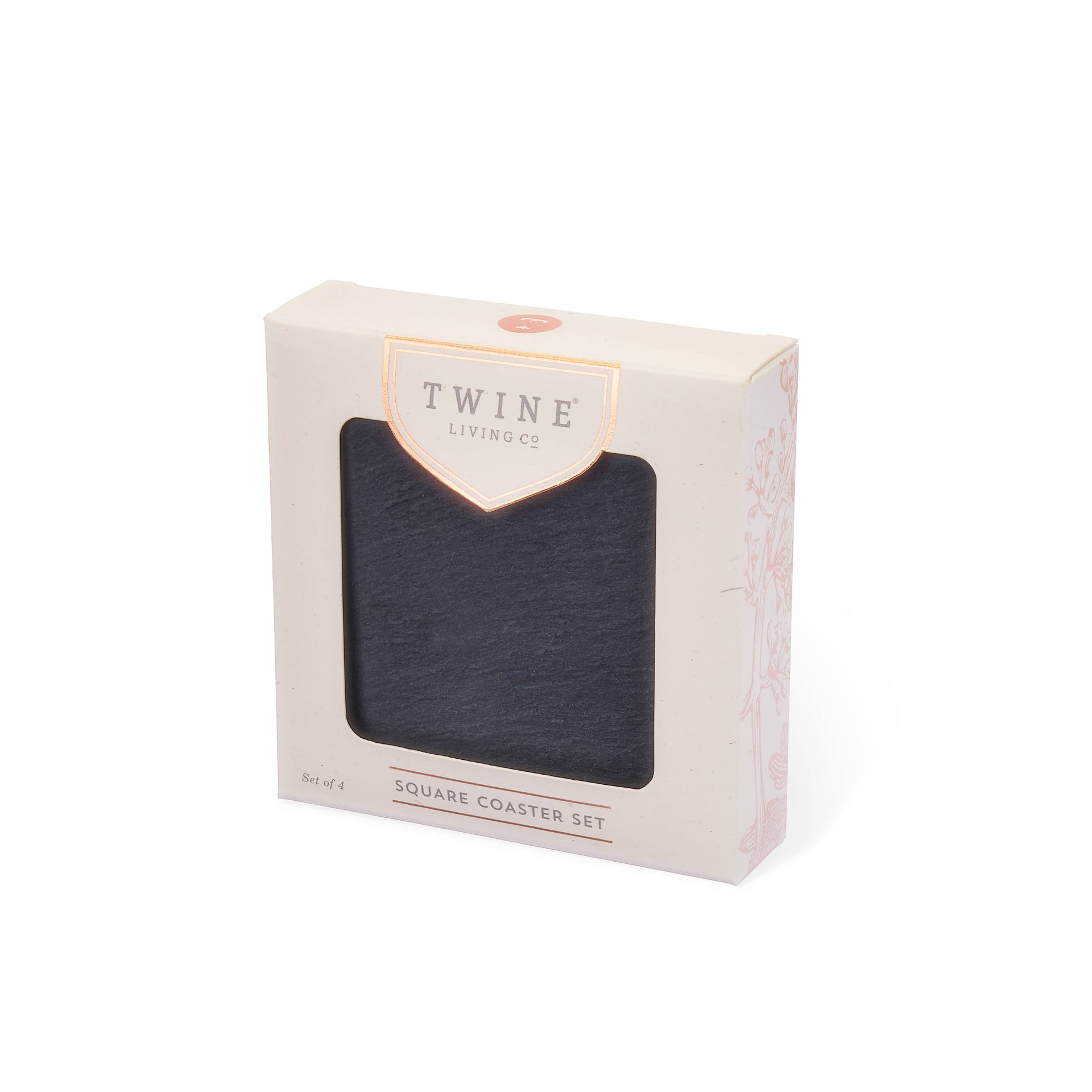 Black Slate Square Coasters - Set of 4 - Box or Twine w/Tag Twine