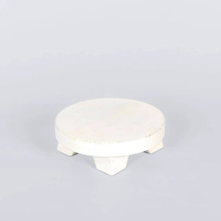 Riser: round white wooden pedestal, 6x6x2 inches, mini display stand