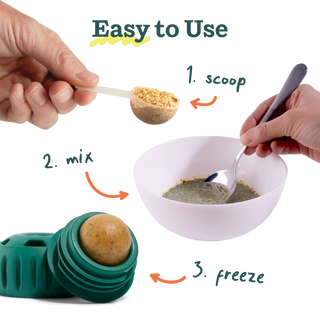 Pupsicle Treat Mix Calming is a dog treat powder with easy scoop, mix, freeze steps.