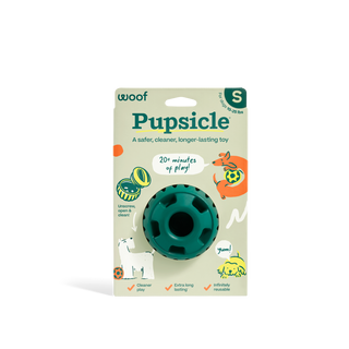 Pupsicle dog toy, teal circular chew with center hole for dogs 10–25 lbs.