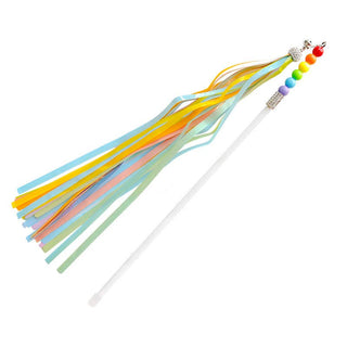 Cat teaser wand with multicolor ribbon tassels and beaded tip