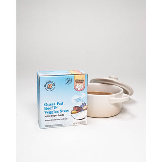Grass-Fed Beef & Veggies Stew 11 oz dog food box with ceramic pot and lid (2 items)