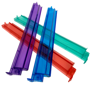 Mahjong rack and pusher set (4) in purple, blue, red and green translucent plastic
