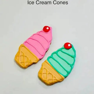 Lunch Menu Dapper dog treats: two ice cream cone biscuits in pink and teal with red cherries