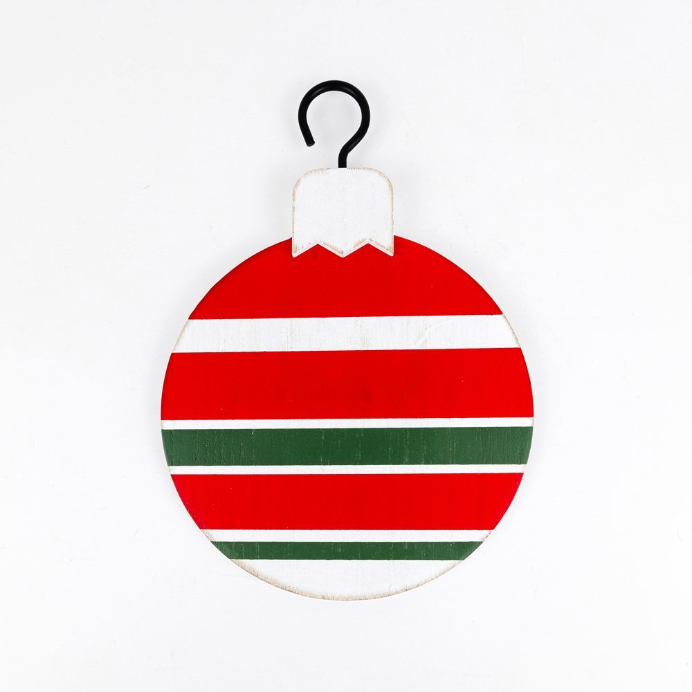Double Sided Wood Ornament (Stripe) White/Red/Green Adams Christmas Adams & Co.   