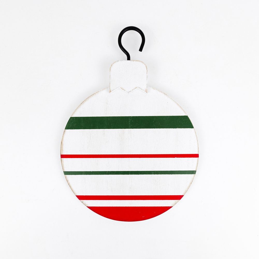 Double Sided Wood Ornament (Stripe) White/Red/Green Adams Christmas Adams & Co.   