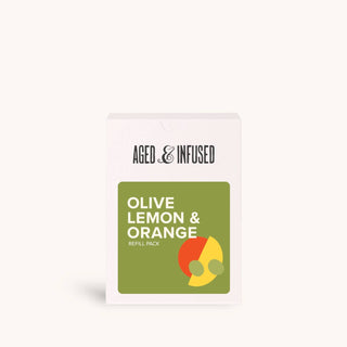 Olive, Lemon & Orange Refill Pack on white box with green label and brand logo visible