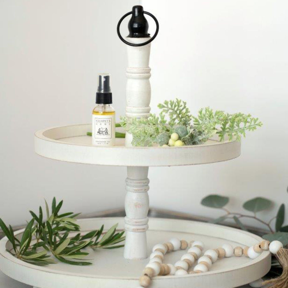 Two Tiered Wood Tray, White/Black
