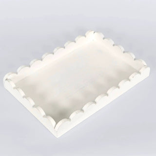 Wood scalloped tray, white finish, 13x9x2 inches, decorative home decor.